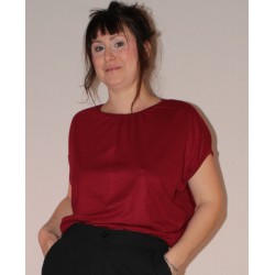 T-shirt femme manches chauves-souris, jersey de viscose uni bordeaux